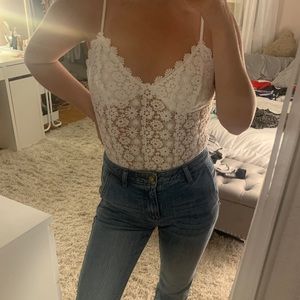 H&M crocheted white floral top